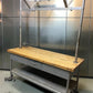 6' Industrial Butcher Block Table with Overhead Pot and Pan Rack, Kitchen Island