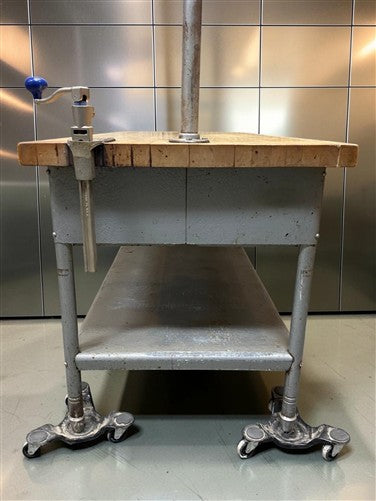 6' Industrial Butcher Block Table with Overhead Pot and Pan Rack, Kitchen Island