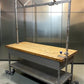 6' Industrial Butcher Block Table with Overhead Pot and Pan Rack, Kitchen Island