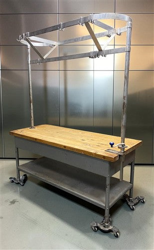 6' Industrial Butcher Block Table with Overhead Pot and Pan Rack, Kitchen Island