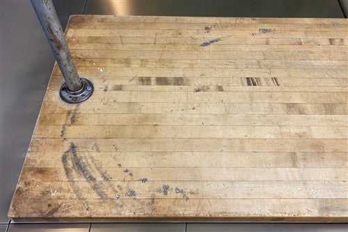 6' Industrial Butcher Block Table with Overhead Pot and Pan Rack, Kitchen Island