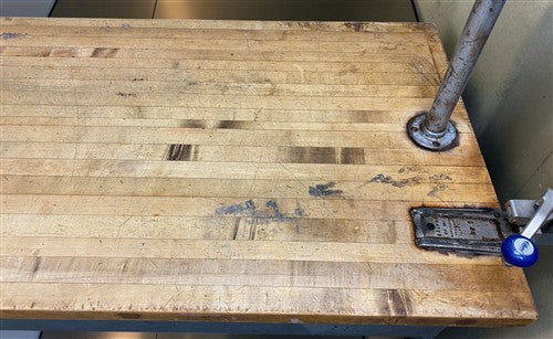 6' Industrial Butcher Block Table with Overhead Pot and Pan Rack, Kitchen Island