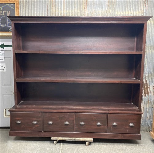 8' Brown Bookcase Display Cabinet 4 Drawer Rustic Open Front Library Shelving