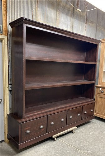 8' Brown Bookcase Display Cabinet 4 Drawer Rustic Open Front Library Shelving