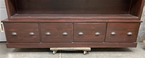 8' Brown Bookcase Display Cabinet 4 Drawer Rustic Open Front Library Shelving