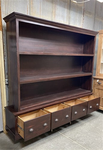 8' Brown Bookcase Display Cabinet 4 Drawer Rustic Open Front Library Shelving