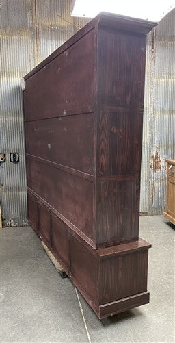 8' Brown Bookcase Display Cabinet 4 Drawer Rustic Open Front Library Shelving