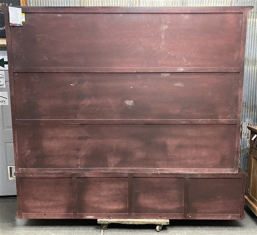 8' Brown Bookcase Display Cabinet 4 Drawer Rustic Open Front Library Shelving
