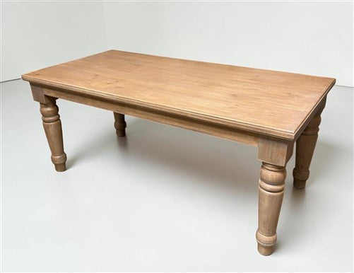 6' Natural Wood Dining Table, Farmhouse Rustic Turned Leg Kitchen Table A