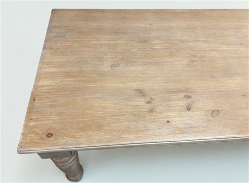 6' Natural Wood Dining Table, Farmhouse Rustic Turned Leg Kitchen Table A