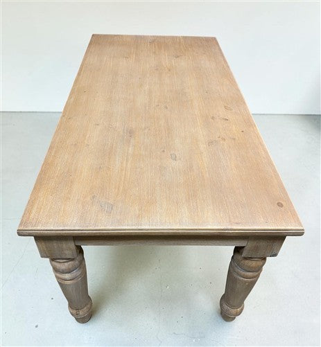 6' Natural Wood Dining Table, Farmhouse Rustic Turned Leg Kitchen Table A