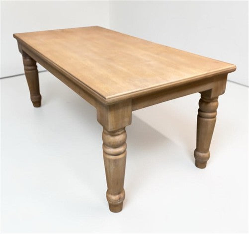 6' Natural Wood Dining Table, Farmhouse Rustic Turned Leg Kitchen Table A