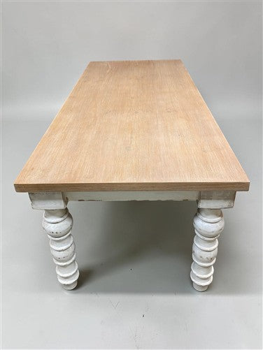7' Solid Wood Dining Table, Farmhouse Rustic Turned Leg Kitchen Table, A