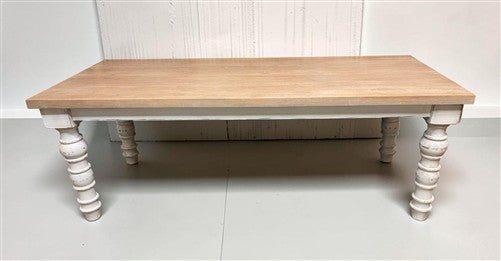 7' Solid Wood Dining Table, Farmhouse Rustic Turned Leg Kitchen Table, A