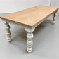 7' Solid Wood Dining Table, Farmhouse Rustic Turned Leg Kitchen Table, A
