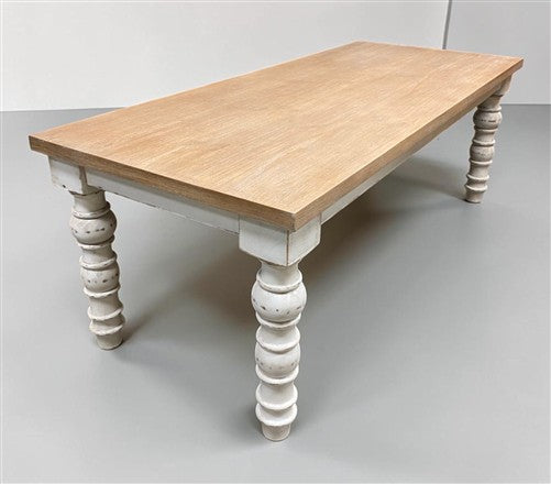 7' Solid Wood Dining Table, Farmhouse Rustic Turned Leg Kitchen Table, A