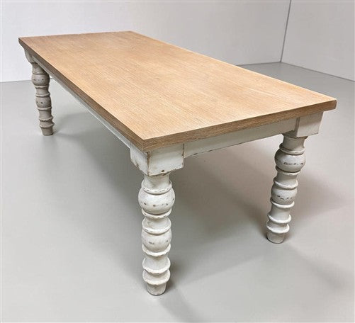 7' Solid Wood Dining Table, Farmhouse Rustic Turned Leg Kitchen Table, A
