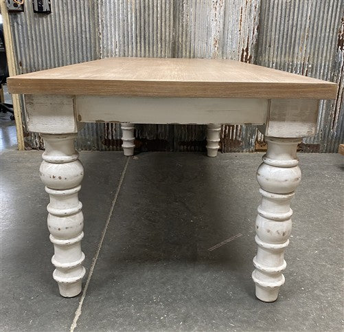 7' Solid Wood Dining Table, Farmhouse Rustic Turned Leg Kitchen Table, A