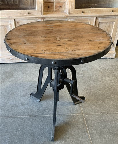 Modern Industrial Iron Age Crank Table, Round Bar Table, Kitchen Island Table, A