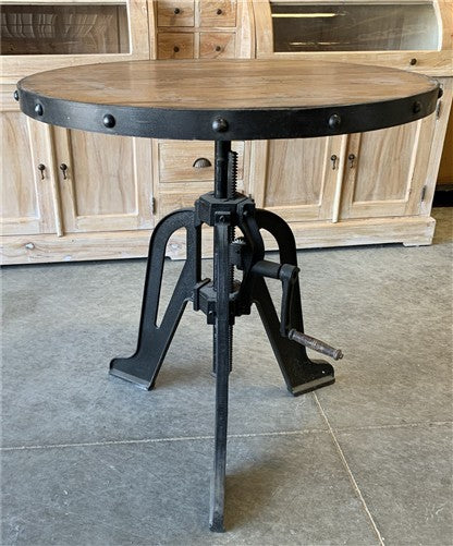 Modern Industrial Iron Age Crank Table, Round Bar Table, Kitchen Island Table, A