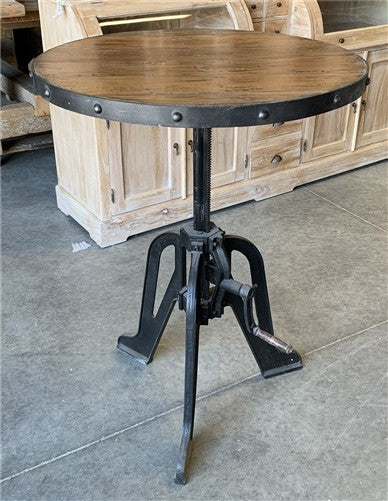 Modern Industrial Iron Age Crank Table, Round Bar Table, Kitchen Island Table, A