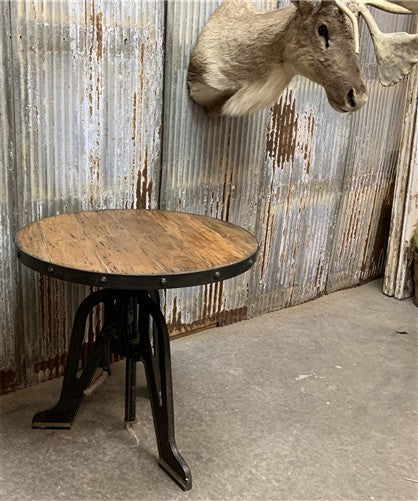 Modern Industrial Iron Age Crank Table, Round Bar Table, Kitchen Island Table, A