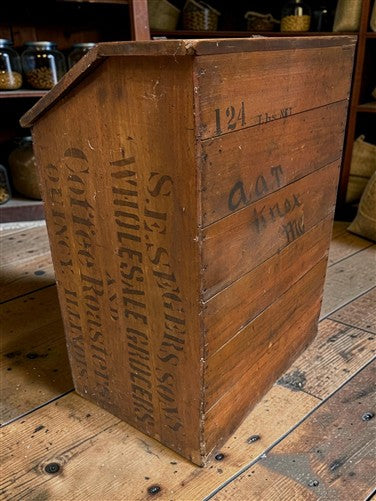 Rare Antique S.E. Seger's Sons Coffee Bin, Wood Advertising, Grocers Quincy, IL
