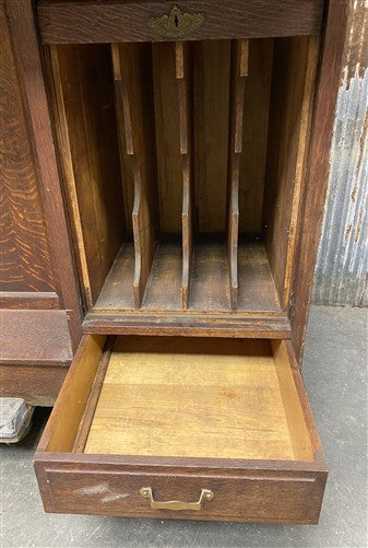 Antique Oak Merchant's Desk/General Store Counter, Work Station, Tambor Cabinet