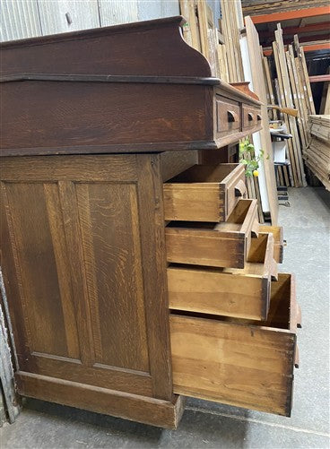 Antique Oak Merchant's Desk/General Store Counter, Work Station, Tambor Cabinet