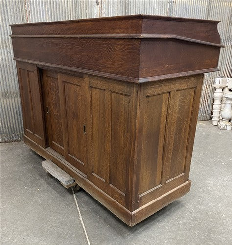 Antique Oak Merchant's Desk/General Store Counter, Work Station, Tambor Cabinet
