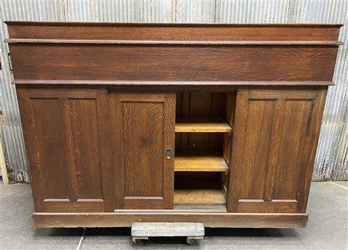Antique Oak Merchant's Desk/General Store Counter, Work Station, Tambor Cabinet