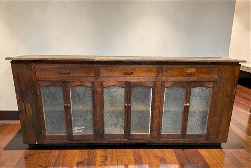 Vintage 8' Oak General Store Counter Cabinet Glass Doors Mercantile Apothecary