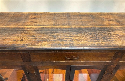 Vintage 8' Oak General Store Counter Cabinet Glass Doors Mercantile Apothecary