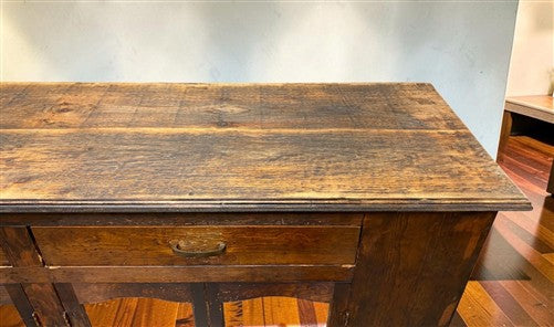 Vintage 8' Oak General Store Counter Cabinet Glass Doors Mercantile Apothecary