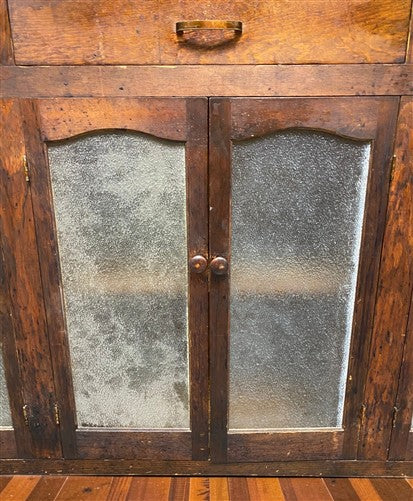 Vintage 8' Oak General Store Counter Cabinet Glass Doors Mercantile Apothecary