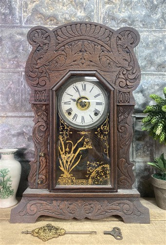 Sessions Mantel Clock, Vintage Wind Up Kitchen Parlor Clock w/ Pendulum & Key A