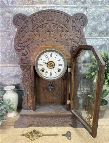 Sessions Mantel Clock, Vintage Wind Up Kitchen Parlor Clock w/ Pendulum & Key A