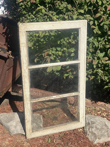 Wood Transom Window, 3 Pane Glass, Vintage Architectural Salvage Frame, A91