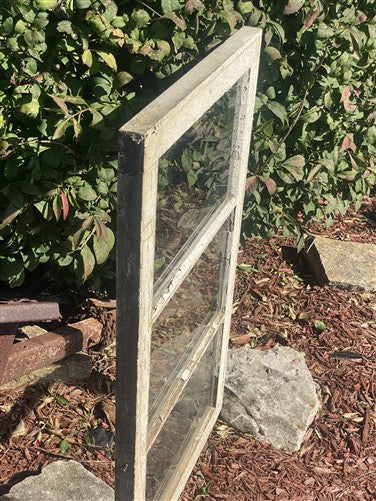 Wood Transom Window, 3 Pane Glass, Vintage Architectural Salvage Frame, A91