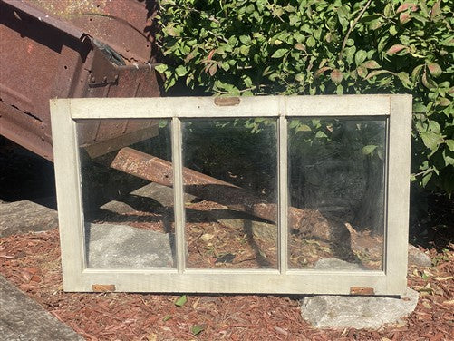 Wood Transom Window, 3 Pane Glass, Vintage Architectural Salvage Frame, A91