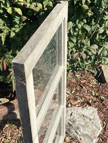 Wood Transom Window, 3 Pane Glass, Vintage Architectural Salvage Frame, A91