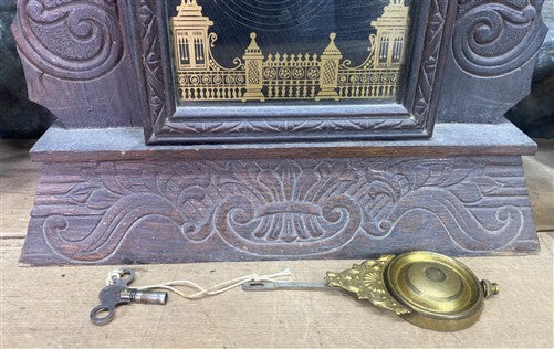 New Haven Mantel Clock, Vintage Wind Up Kitchen Parlor Clock w/ Pendulum & Key B
