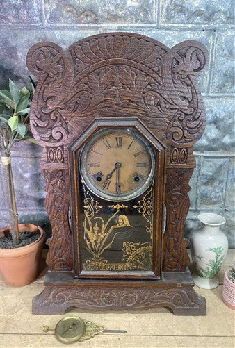 Sessions Mantel Clock, Vintage Wind Up Kitchen Parlor Clock w/ Pendulum D
