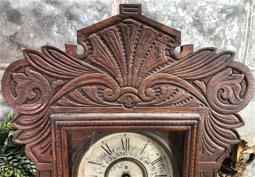 Mantel Shelf Clock, Vintage Wind Up Kitchen Parlor Clock w/ Pendulum E