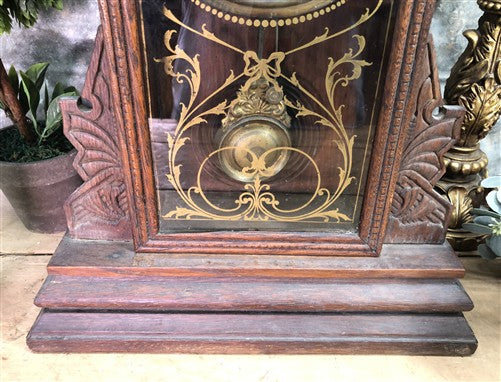Mantel Shelf Clock, Vintage Wind Up Kitchen Parlor Clock w/ Pendulum E