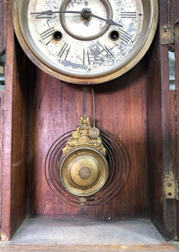 Mantel Shelf Clock, Vintage Wind Up Kitchen Parlor Clock w/ Pendulum E