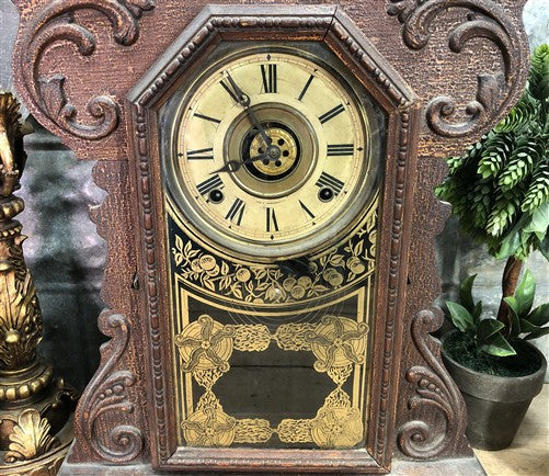 Ingraham Mantel Clock, Vintage Wind Up Kitchen Parlor Clock w/ Pendulum & Key F