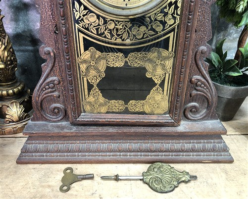 Ingraham Mantel Clock, Vintage Wind Up Kitchen Parlor Clock w/ Pendulum & Key F