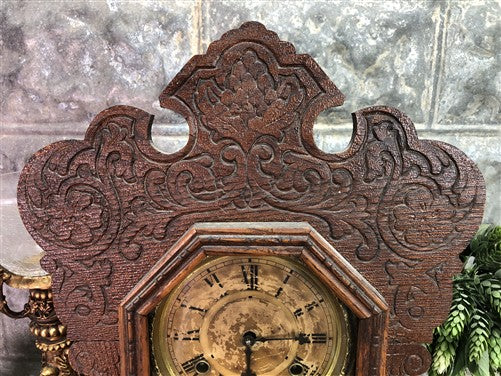 Waterbury Mantel Shelf Clock, Vintage Wind Up Kitchen Parlor w/ Pendulum & Key I