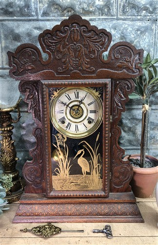 Welch Mantel Shelf Clock, Vintage Wind Up Kitchen Parlor w/ Pendulum Key K